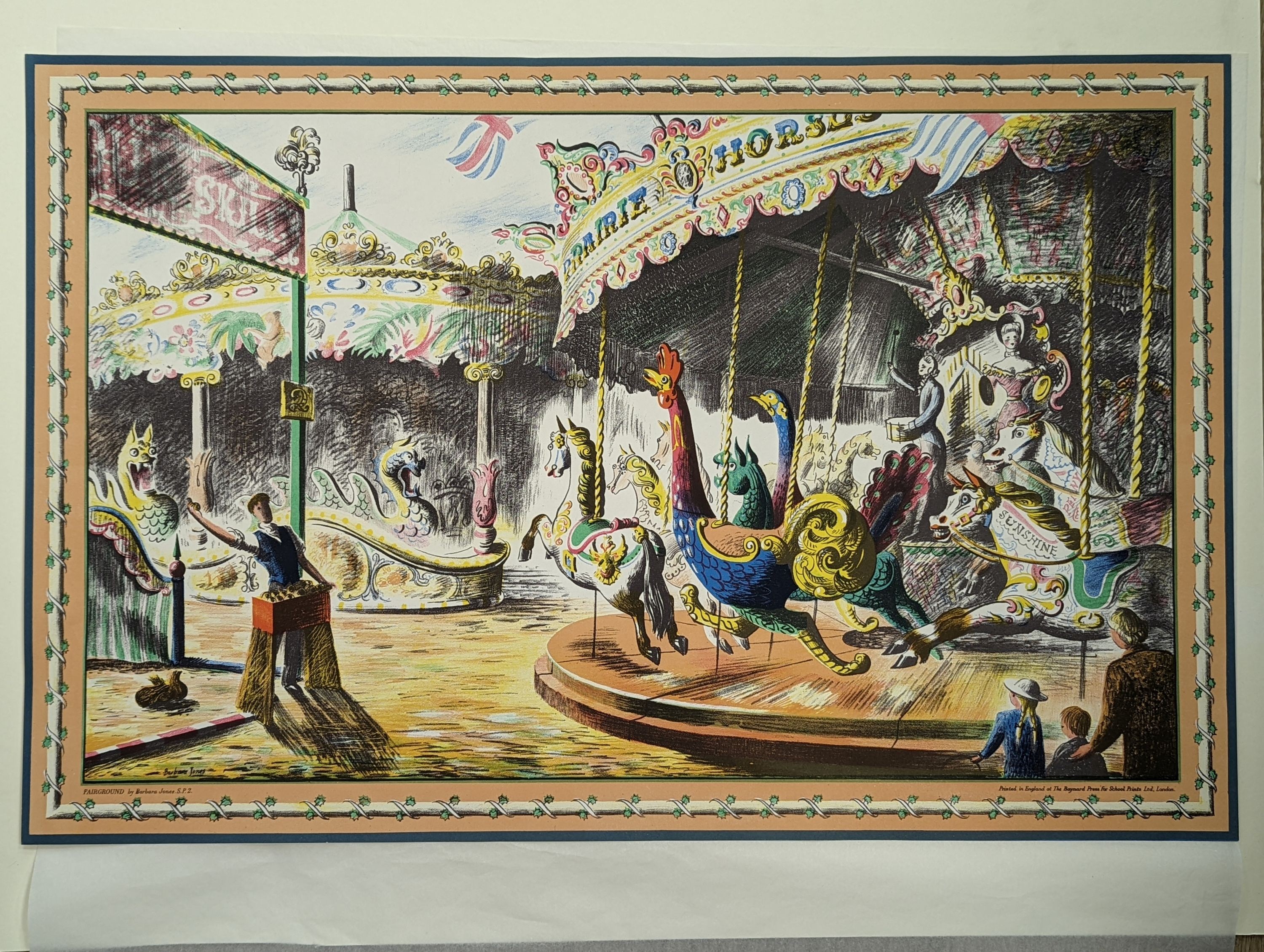 Barbara Jones (1912–1978), lithograph, school print, Fairground (SP2), 51 x 76cm